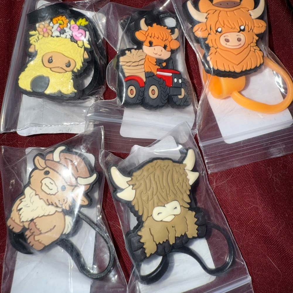Highland Cow Straw Topper Set